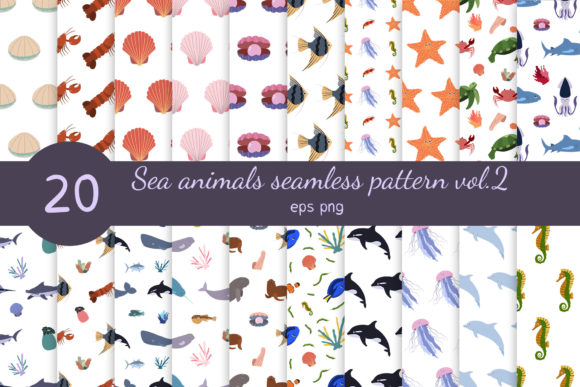 Download Sea Animals Seamless Patterns Vol. 2 - Seamless Collection