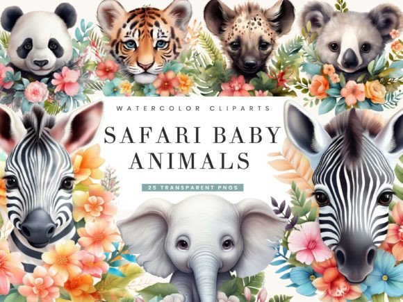 Download Watercolor Safari Baby Animals Clipart - Watercolor safari Collection
