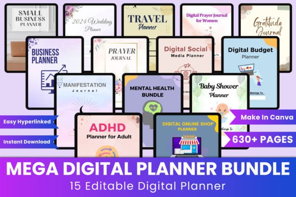 Download Mega Digital Planner Bundle Canva - Premium Bundle
