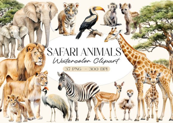 Download Watercolor Safari Animals Clipart - Watercolor safari Collection