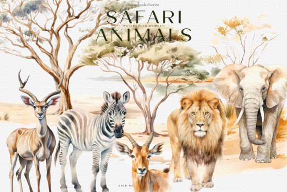 Download Watercolor Safari Animals Clipart Set - Watercolor safari Collection