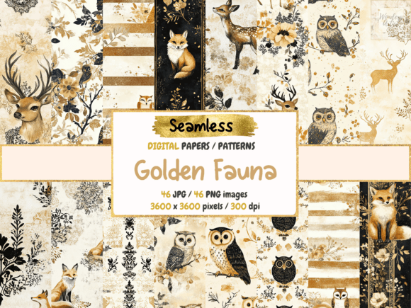 Download Golden Fauna Seamless Digital Papers - Seamless Collection
