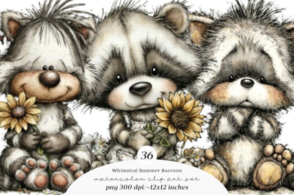 Download Whimsical Summer Raccoon Clipart - Premium Bundle