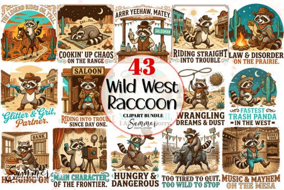 Download Cowboy Wild West Raccoon Clipart Bundle - Premium Resources